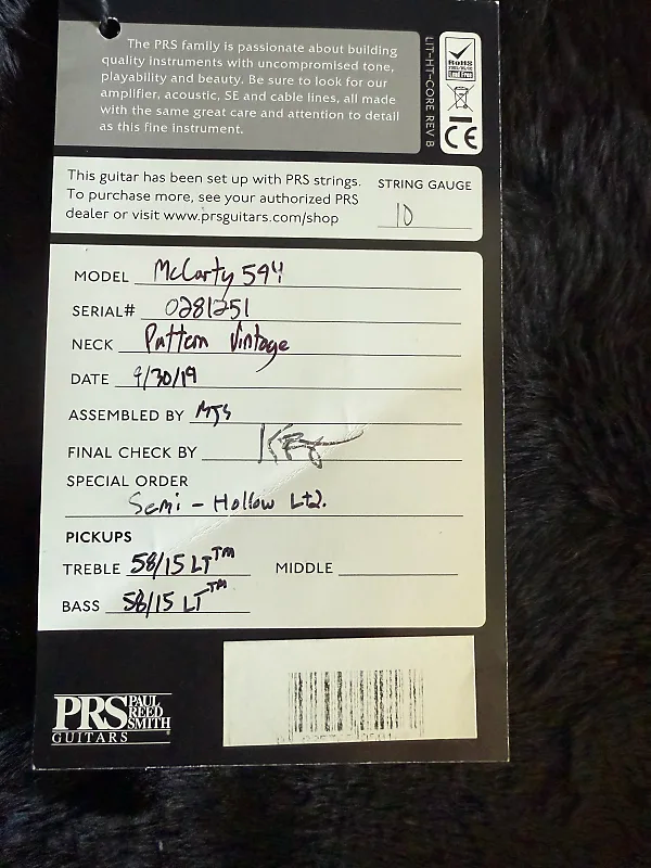 PRS McCarty 594 Semi-Hollow LTD Brazilian Rosewood Neck 10-Top